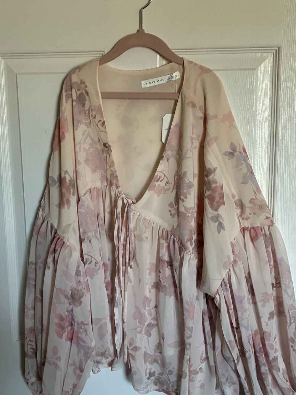 Altar'd State Blush Floral Peasant Blouse